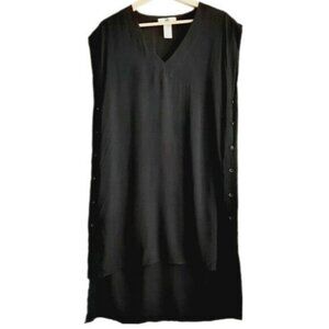 YA Los Angeles Sleeveless Shift Tunic Dress V-neck Black Sz L